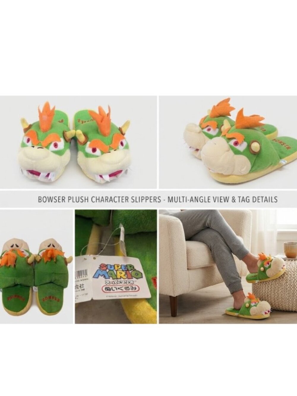 Super Mario Bowser Plush Slippers Cozy Indoor Character House Shoes
